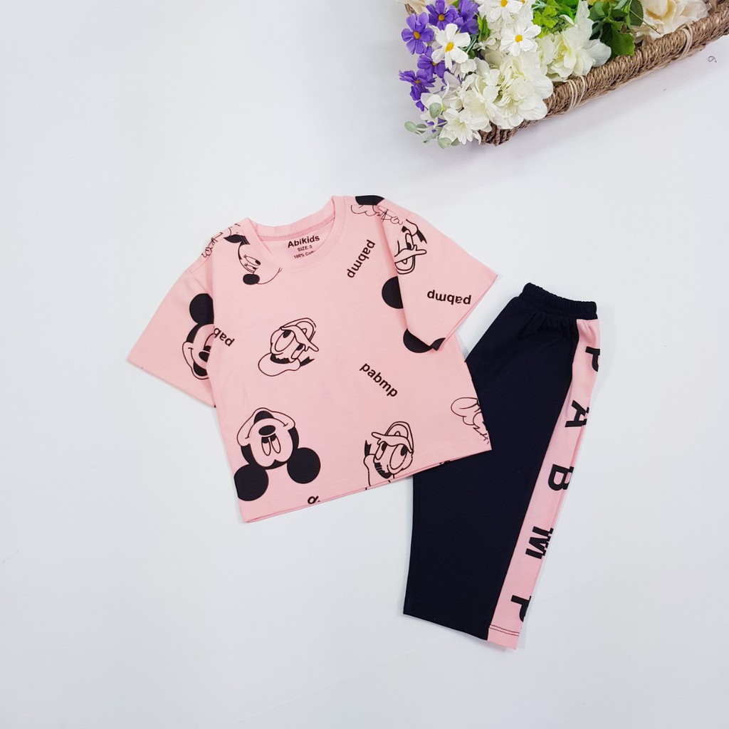 Bộ cộc cotton quần ngố bé gái hoạt hình VNXK chất đẹp mêm mát size 8-16 tuổi