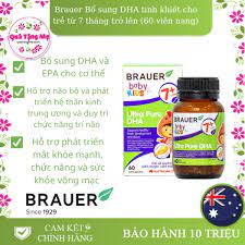 Viên nhai giúp bổ não Brauer Baby &amp; Kids Ultra Pure DHA 60 soft gels  Chai 60 viên xuất xứ Úc