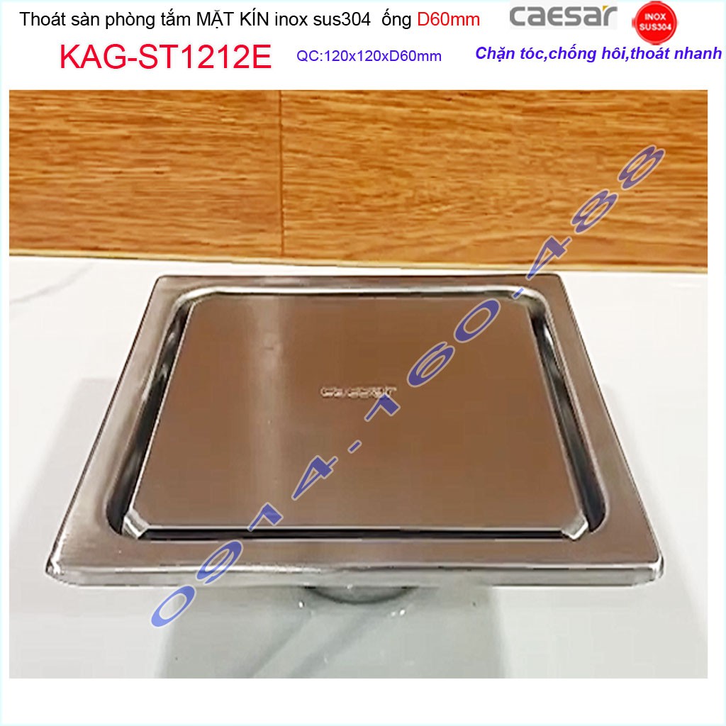 Thoát sàn Caesar 12x12cm ST1212E-D60 mặt inox kín, phễu thoát sàn SUS304 thoát nước nhanh chống hôi chặn tóc tốt