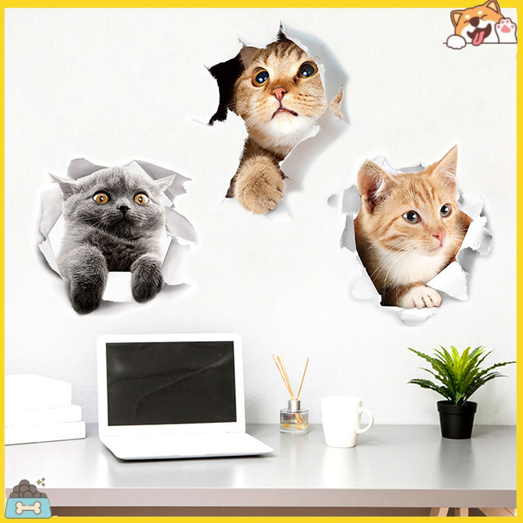 Nhãn dán tường họa tiết mèo đáng yêu trang trí độc đáo