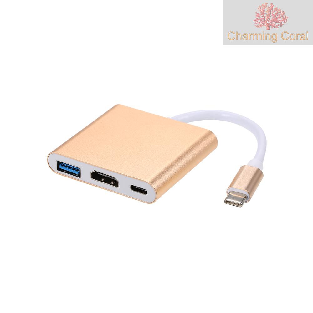 CTOY USB 3.1 Type-C to USB 3.0/ HD/ Type-C HUB USB-C 3-in-1 Adapter Dongle Dock Cable for Macbook Pro, Dell XPS 13