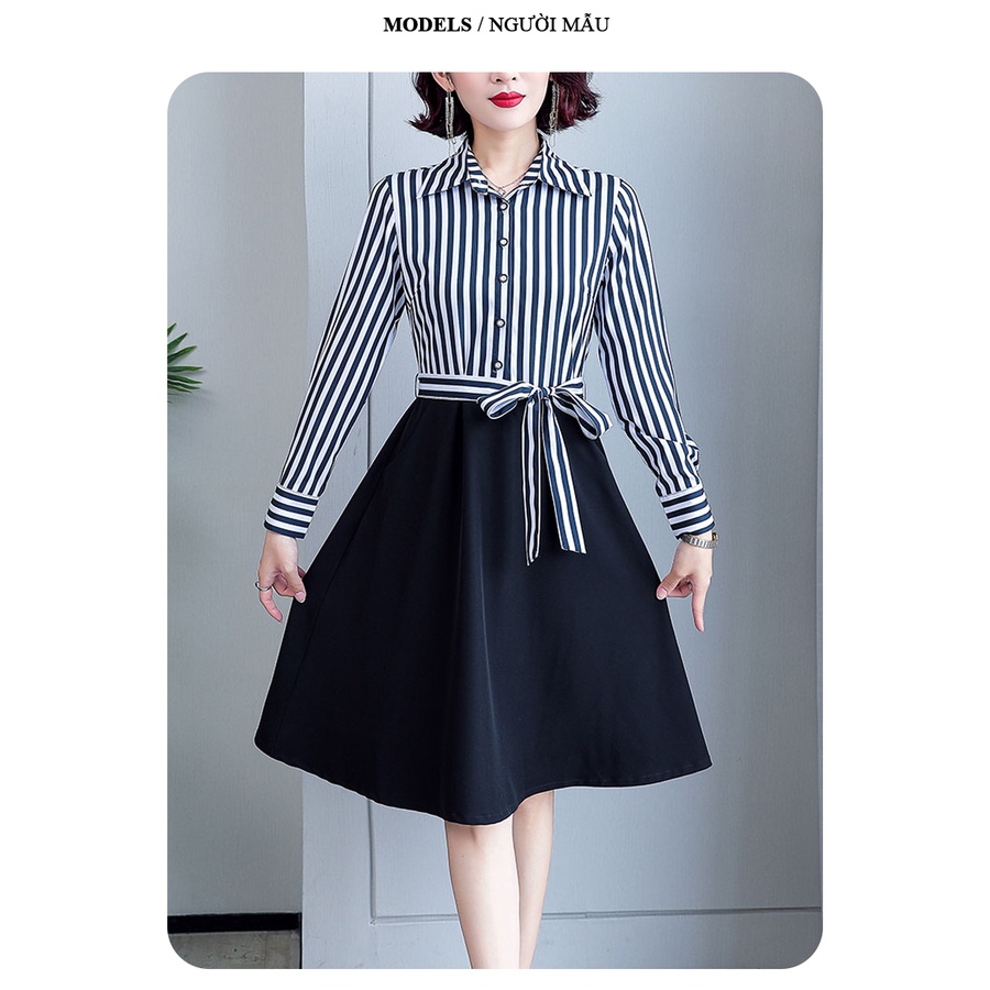 Váy trung niên tay dài sang trọng phong cách công sở bigsize cao cấp dự tiệc thiết kế dáng xòe L58 - WB WOMAN &amp; BEAUTY