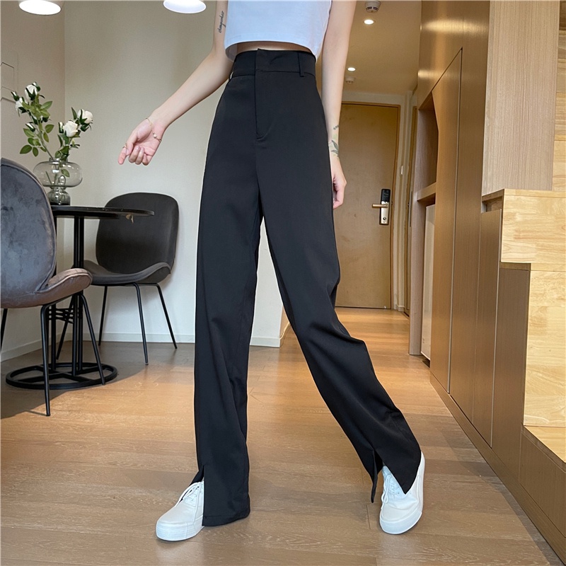 Quần Dài Ống Rộng Xẻ Tà Thời Trang Hàn Quốc Cho Nữ