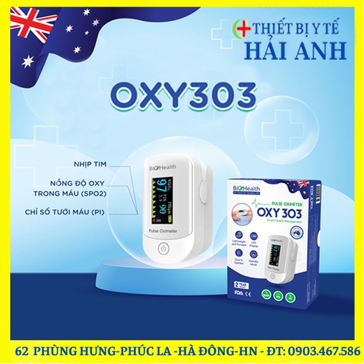 Máy Đo Nồng Độ Oxy Trong Máu SPO2 biohealth oxy 303 australia - BẢO HÀNG 2 NĂM