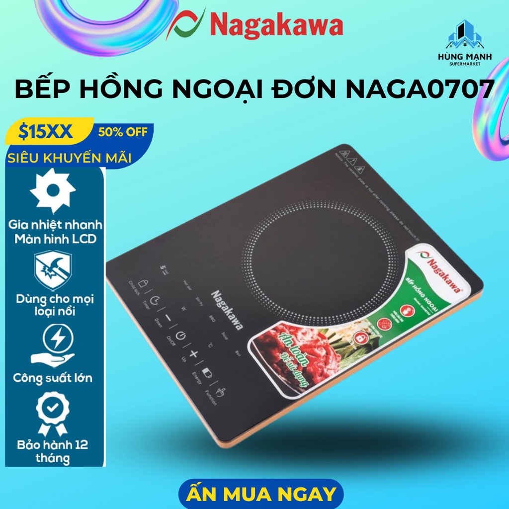 Bếp hồng ngoại Nagakawa NAG0707, Dùng cho mọi loại nồi, Công suất lớn, Bỏa hành 12 thángCao cấp