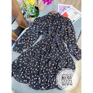 Bigsize Đầm hoa đen nơ cổ D771
