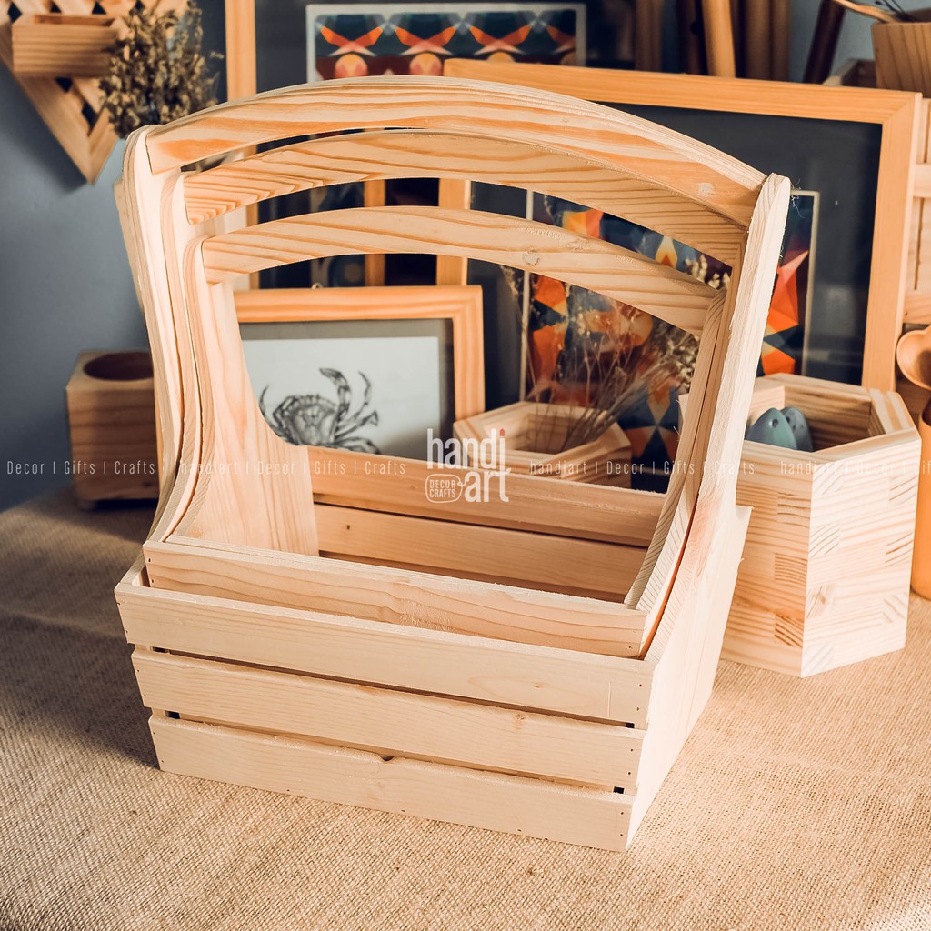 Giỏ quà bằng gỗ - giỏ gỗ trái cây - giỏ gỗ đa năng - Wooden gift basket
