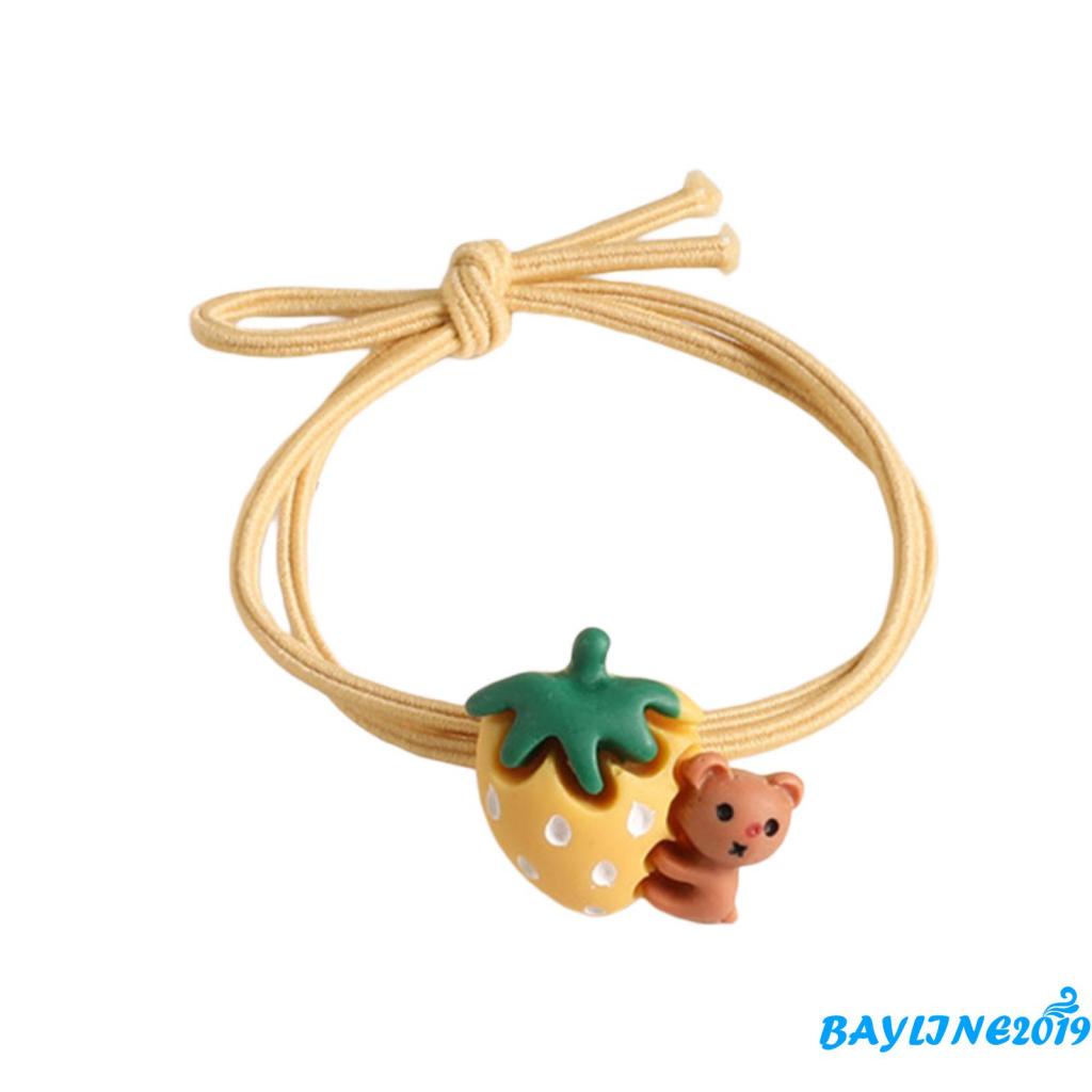 Dây buộc tóc cao su co giãn tốt in hình gấu dâu tây hoạt hình cho bé