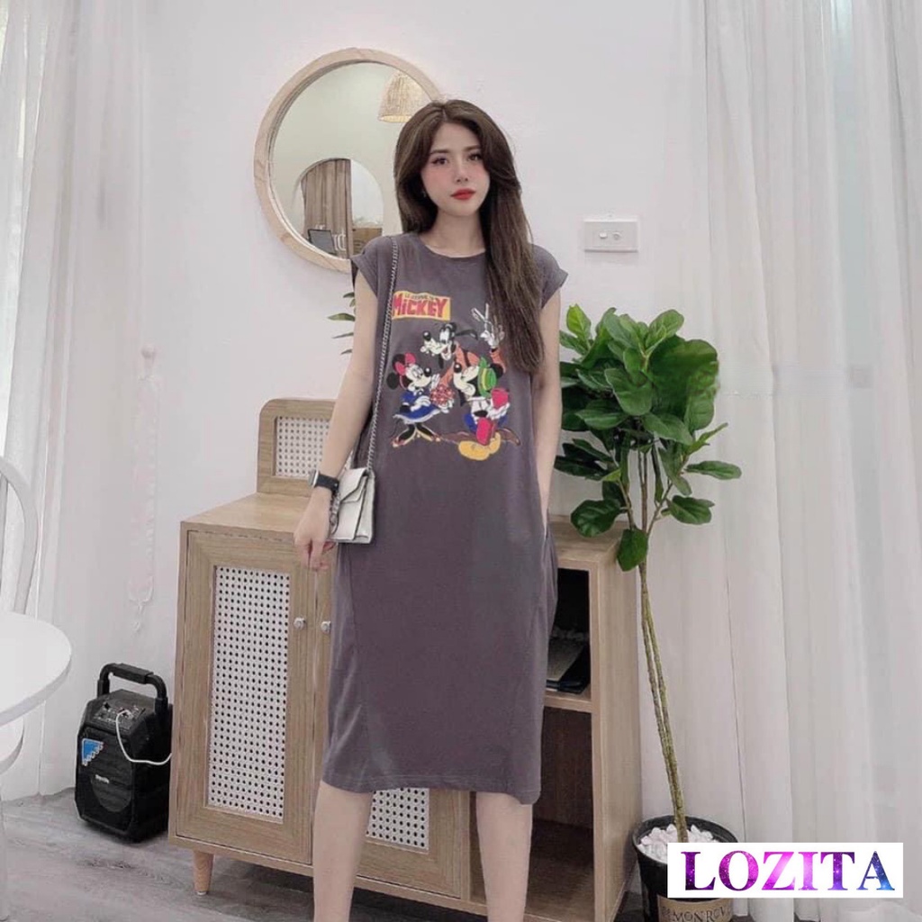 Váy ngủ cotton mùa hè freesize mặc nhà thoải mái thoáng mát LOZITA QA25