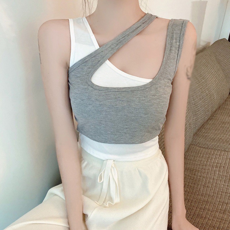 A Sense Of Design Fake Two-piece Short Sling Top Women\'s Slim Cropped Vest | BigBuy360 - bigbuy360.vn