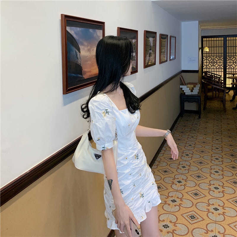 NZN Đầm tay phồng in họa tiết hoa phong cách cổ điển Pháp thời trang xuân hè