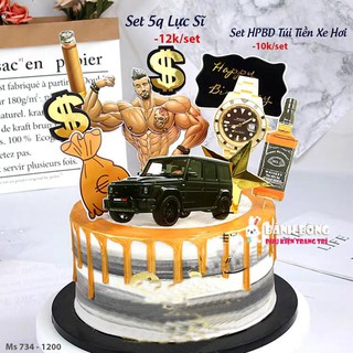 Set cắm giấy Lực Sĩ Xe Hơi Đồng Hồ Túi Tiền trang trí Bánh Kem Phụ Kiện Sinh Nhật dành cho Daddy Ngày của Cha Father Day