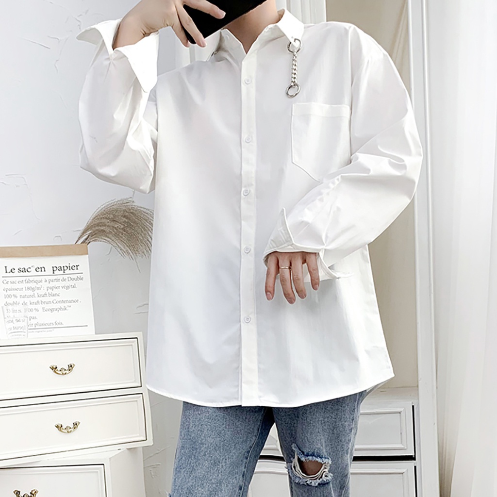 Áo sơ mi nam dài tay form rộng unisex phối cổ khoen phong cách Hàn Quốc siêu đẹp ASM11