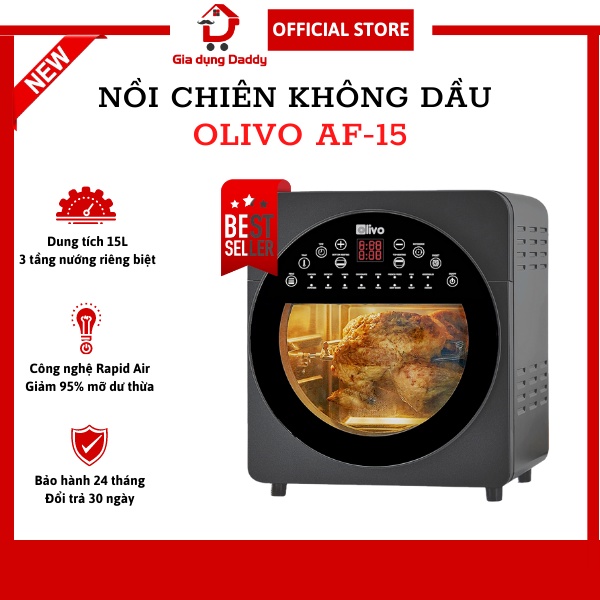 Nồi chiên không dầu Olivo AF15 Dung tích 15L, Thương hiệu Mỹ, 16 chế độ tự động, Giảm 95% mỡ dư thừa, Bảo hành 24 tháng