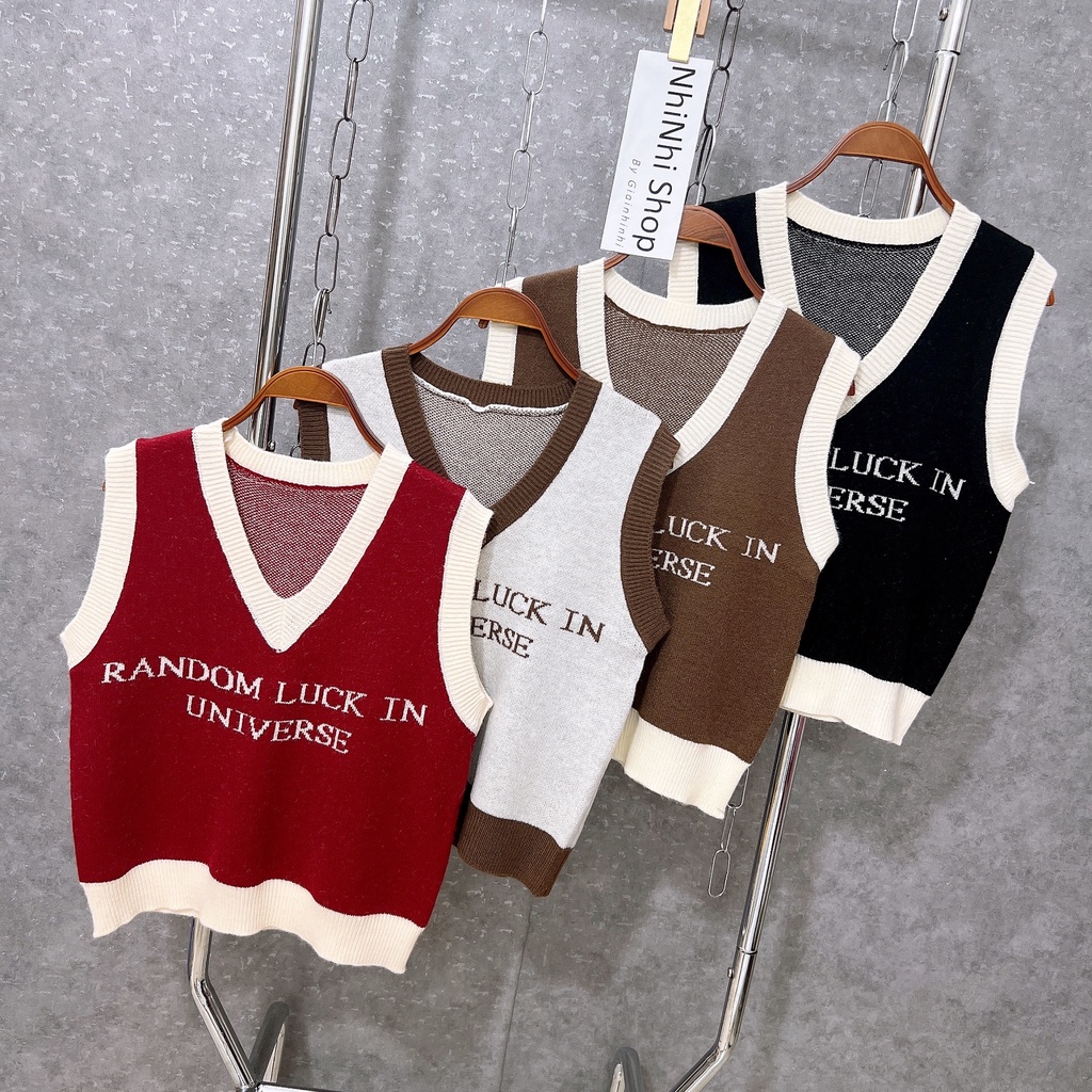 Xả hàng - Áo len gile form rộng chữ phong cách Hàn Quốc cổ tim AL1588 - NhiNhi Shop
