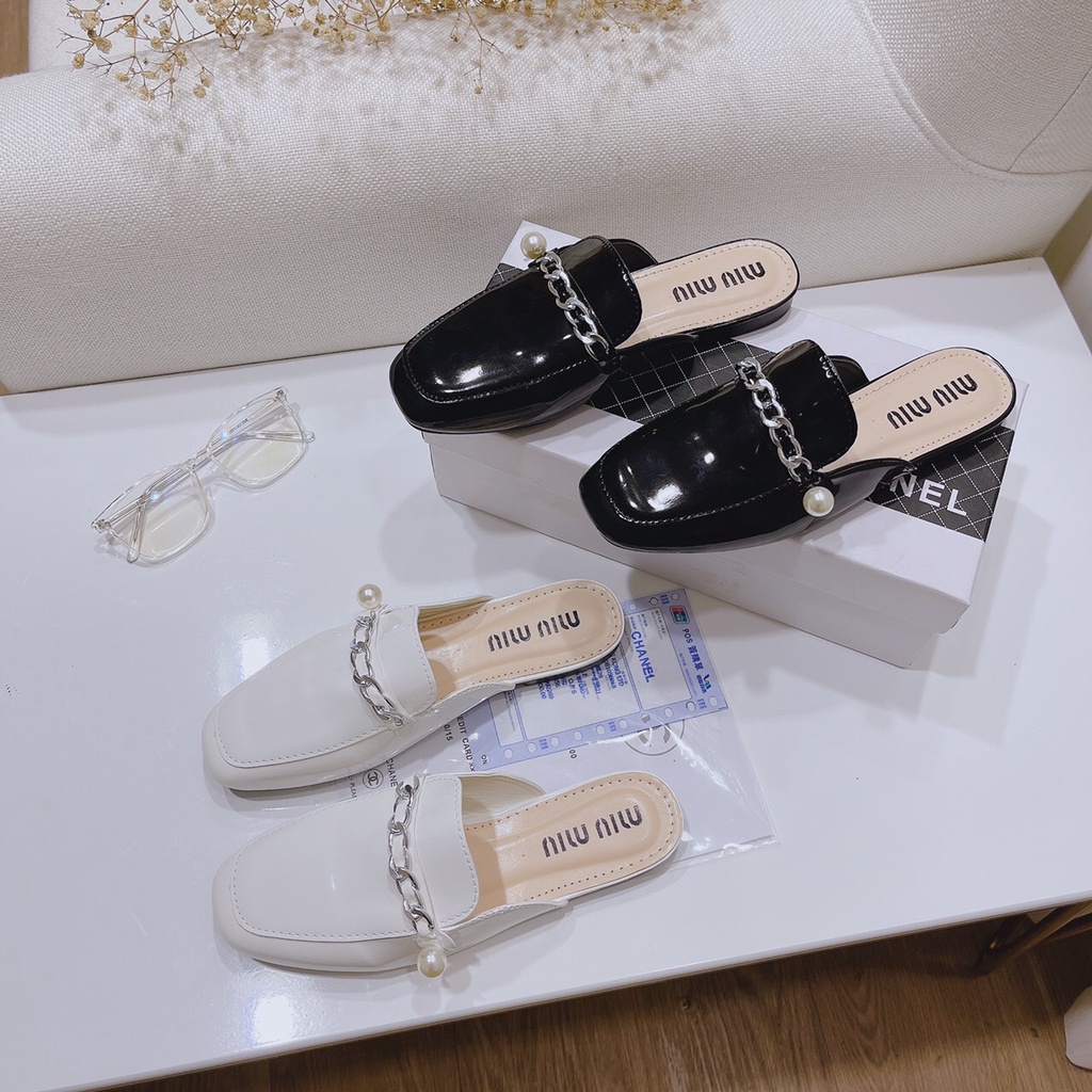 Dép sục nữ mũi vuông phối dây xích hottrend