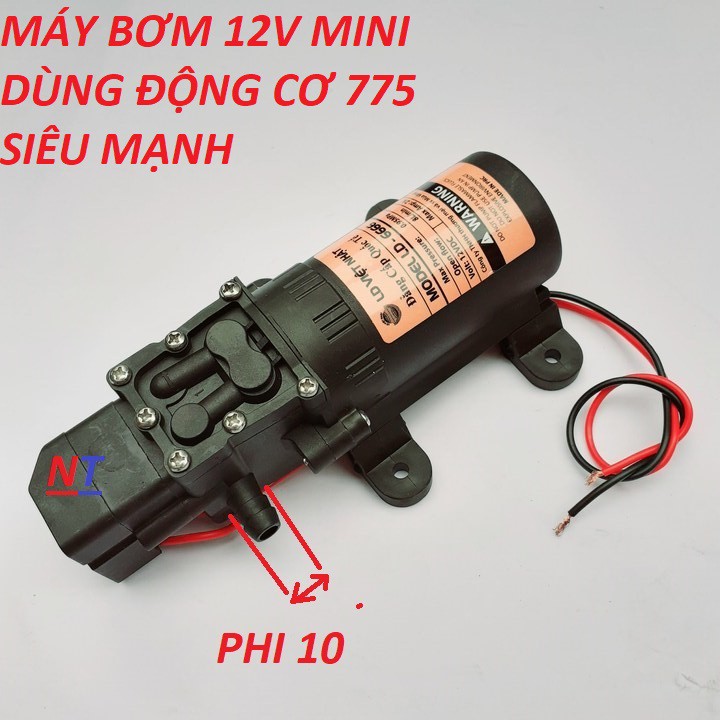 máy bơm nước mini 12v áp lực cao - máy bơm phun sương (bơm tăng áp mini 12v+chuyển ống 8mm)