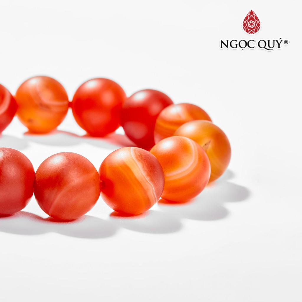 Vòng Tay Mã Não Đỏ Nhám Charm Cầu đính đá size hạt 14mm - Ngọc Quý