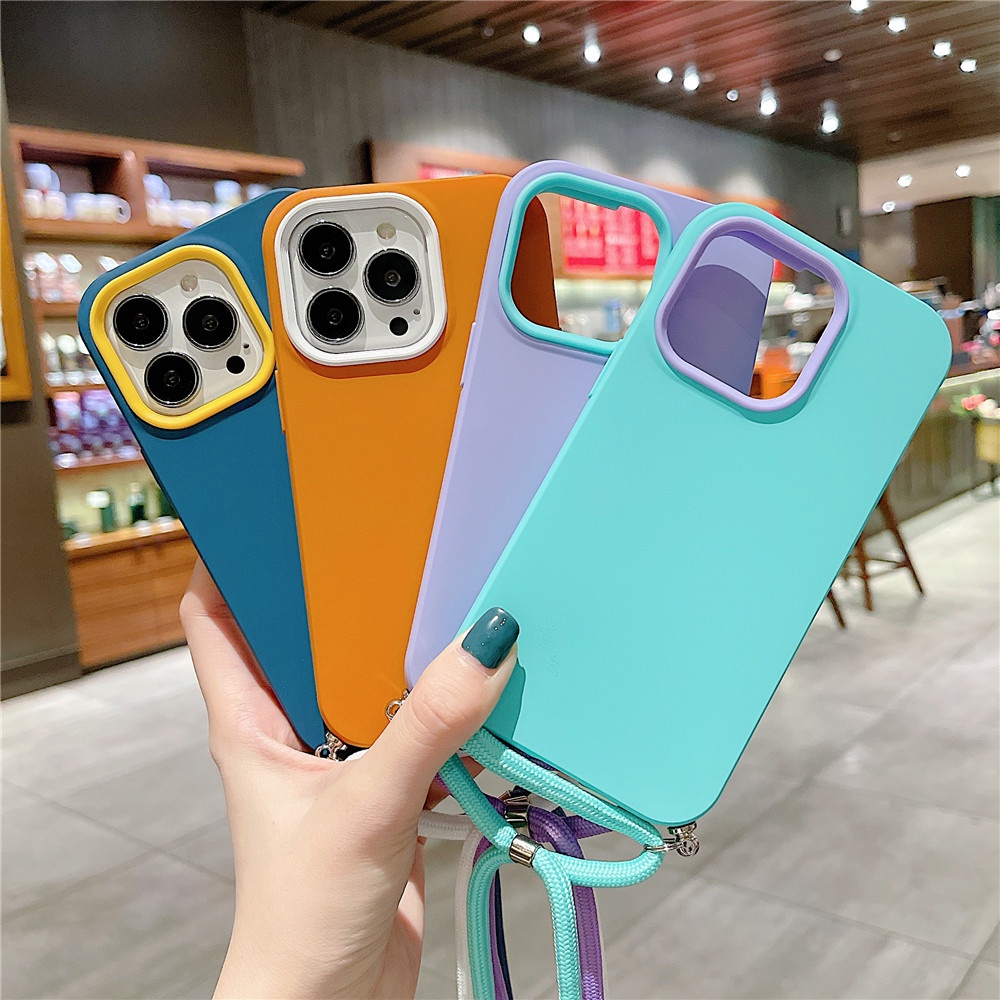 Ốp Điện Thoại Silicone Mềm 3 Trong 1 Có Dây Đeo Chéo Cho 13 12 Pro Max 11 Pro MiNi XR XS Max