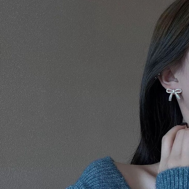 Khuyên tai bông tai cao cấp hình nơ lấp lánh Lita