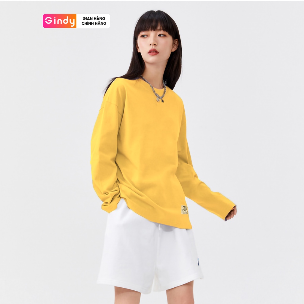 Áo thun phông nam nữ trơn dài tay form rộng GINDY xuân hè basic cổ tròn vải cotton 100% co dãn 4 chiều  A033