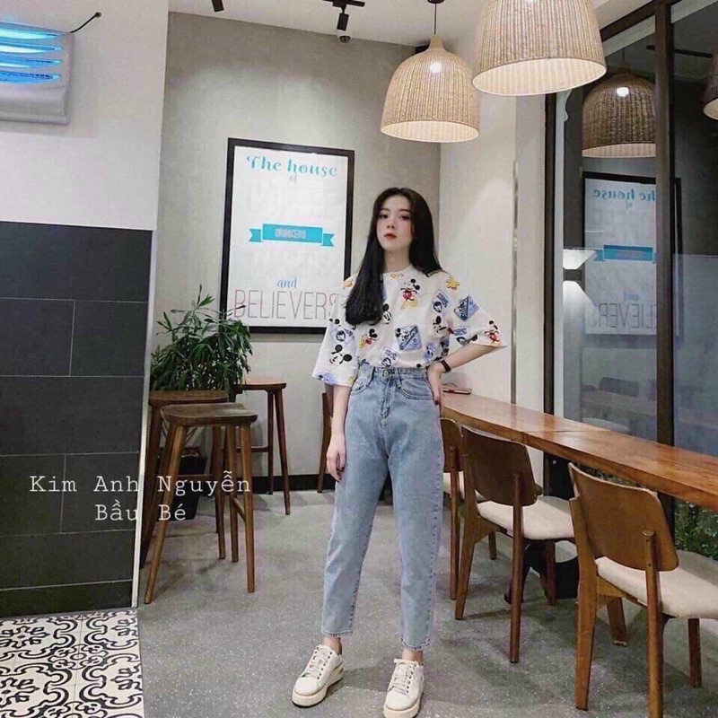 Quần Baggy Jean Nữ Trơn Lưng Cao, Quần Bò Lưng Cao Form Đi Học Đi Làm Dễ Phối Đồ Ms130