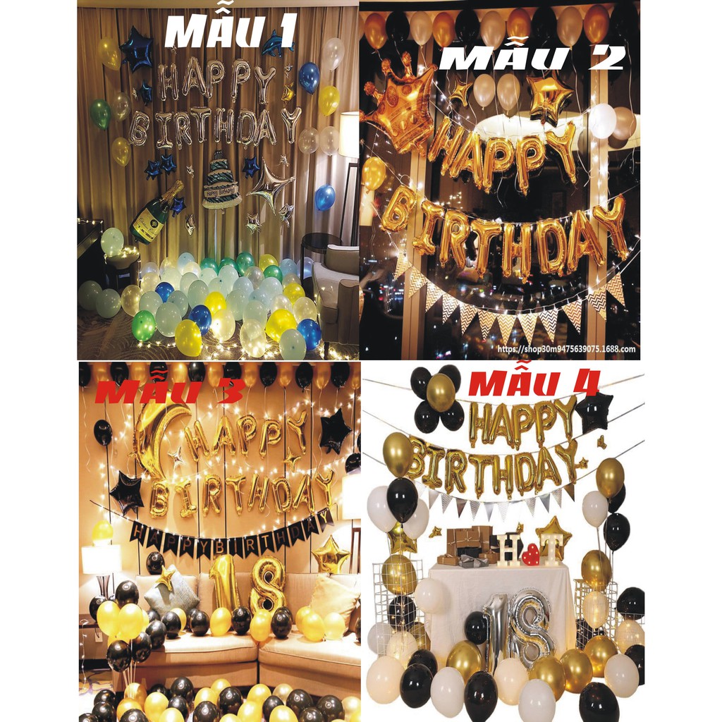 (Chọn Mẫu)Bóng Trang Trí Sinh Nhật Happy Birthday Kèm Số Tuổi Và Đèn LED Nhiều Mẫu