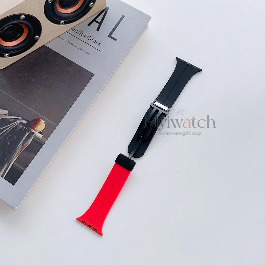 Màu Sắc Dây Đeo Đồng Hồ Bằng Silicon Khóa Kim Loại Nam Châm Cho iwatch series 8 Ultra 7 6 5 4 SE 3 2 1 49mm 45mm 42mm 41mm 44mm 40mm 38mm