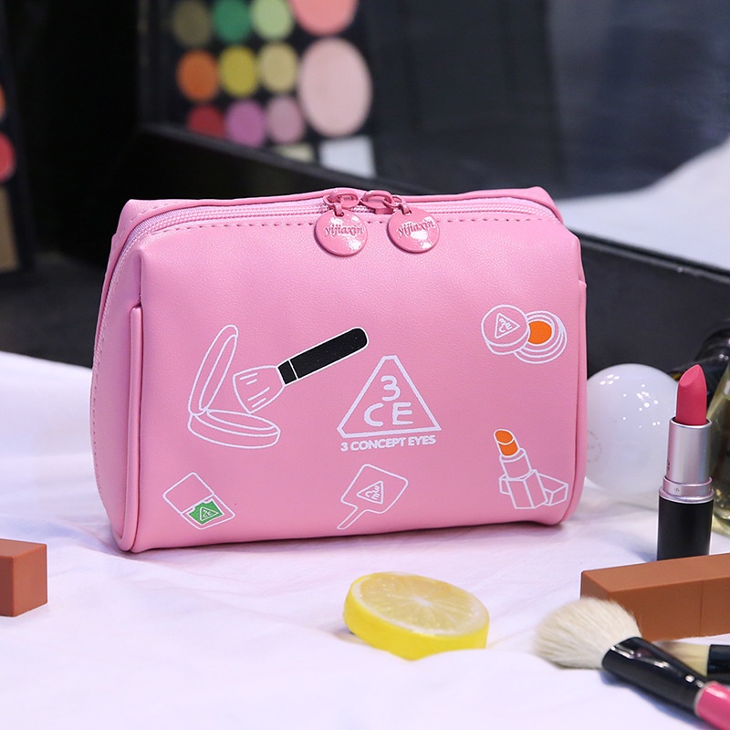 Túi đựng mỹ phẩm 3CE da PU tiện dụng kích thước 12x8x18cm