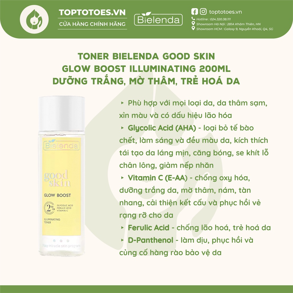 Toner Bielenda Good Skin cấp nước, dưỡng sáng, căng bóng và trẻ hóa da 200ml