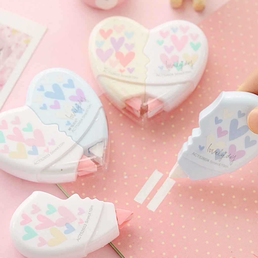 2 Pcs/pair 10m Love Heart Correction Tape Plastic Stationery Corrector Students Gifts Office School Supplies