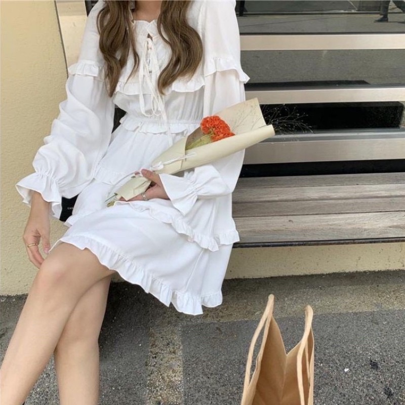 Váy viền tầng 💖 Hot Trend 💖 Đầm bánh bèo viền tầng 2 màu Đen, Trắng chất liệu đũi mềm phong cách Hàn Quốc - Maze House | BigBuy360 - bigbuy360.vn