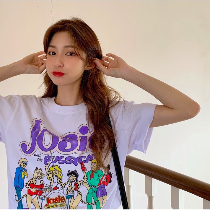 SẴN | SET ÁO THUN HOẠT HÌNH + CHÂN VÁY KẺ SỌC TÍM CÁ TÍNH ULZZANG