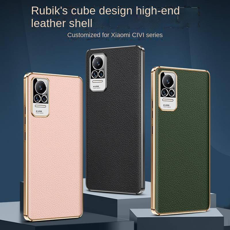 Ốp Điện Thoại Da Thật Mạ Điện Bảo Vệ Lens Chống Sốc Cho Xiaomi Mi Civi