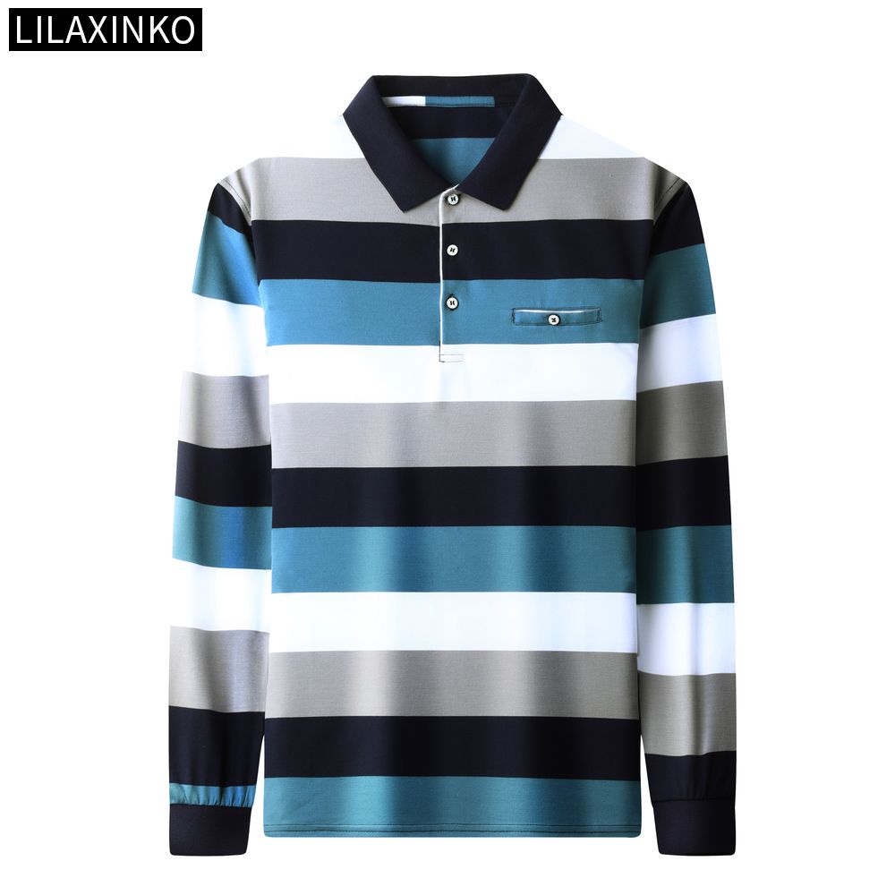 Áo Thun Polo Cotton Tay Dài Kẻ Sọc 3 Màu Thời Trang Thu Đông Cho Nam