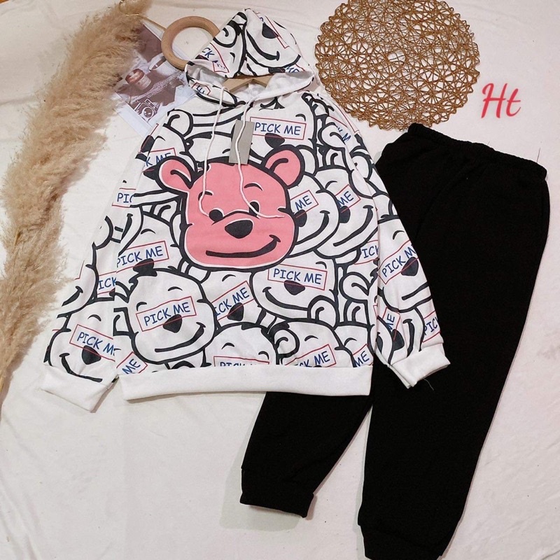 Bộ gấu mặt hồng quần boom H27