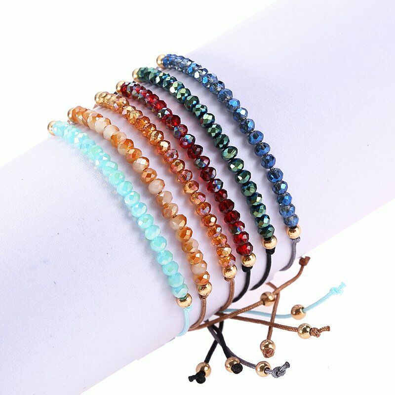 Vòng Đeo Tay May Mắn Dây Bện Phối Hạt Pha Lê Thời Trang Dành Cho Nữ