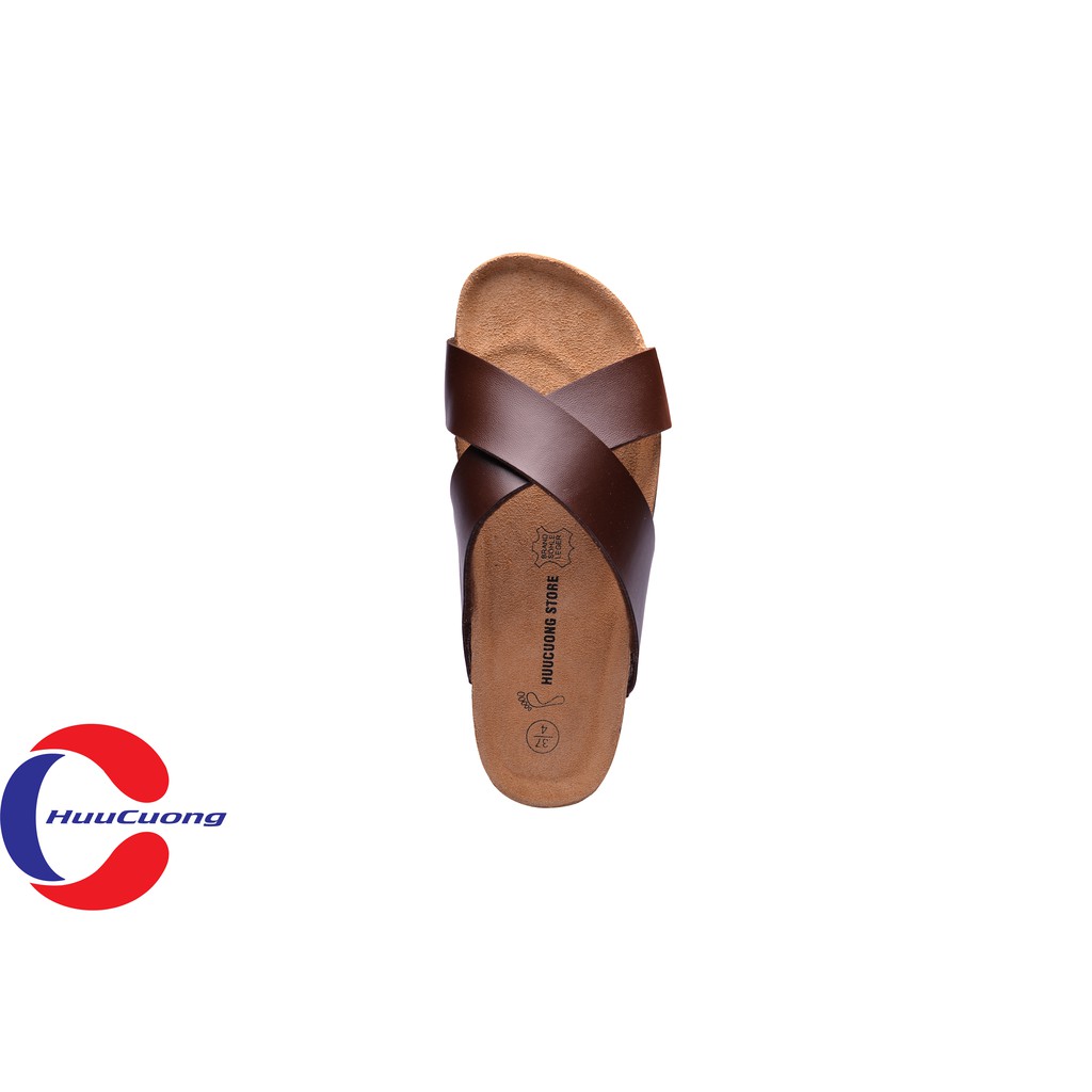 Dép sandal quai chéo da nâu đế trấu | BigBuy360 - bigbuy360.vn