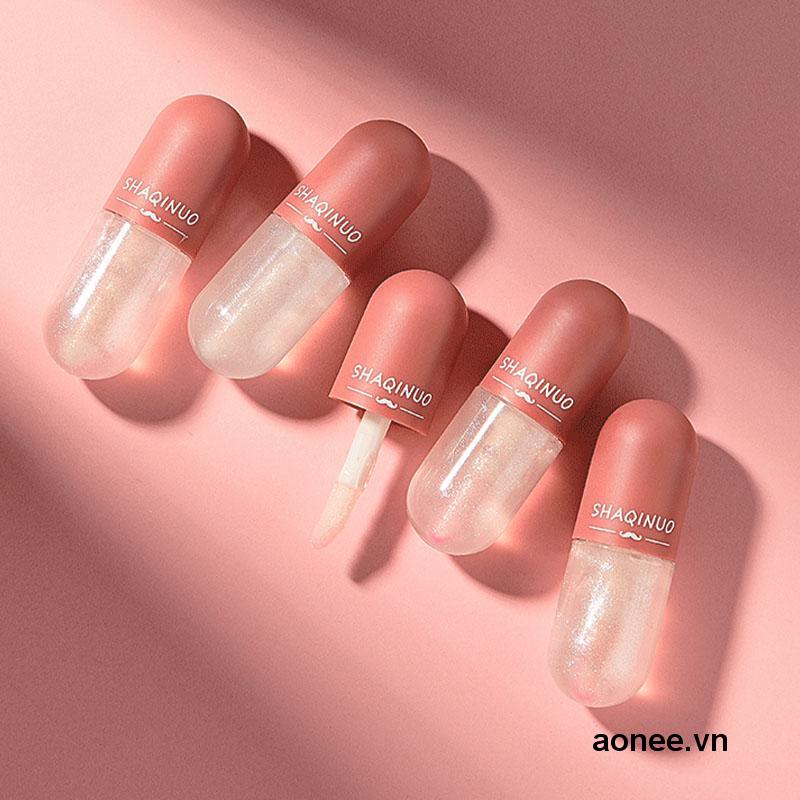✨✨Son bóng Shaqinuo dưỡng ẩm trong suốt thiết kế vỏ hình viên thuốc mini