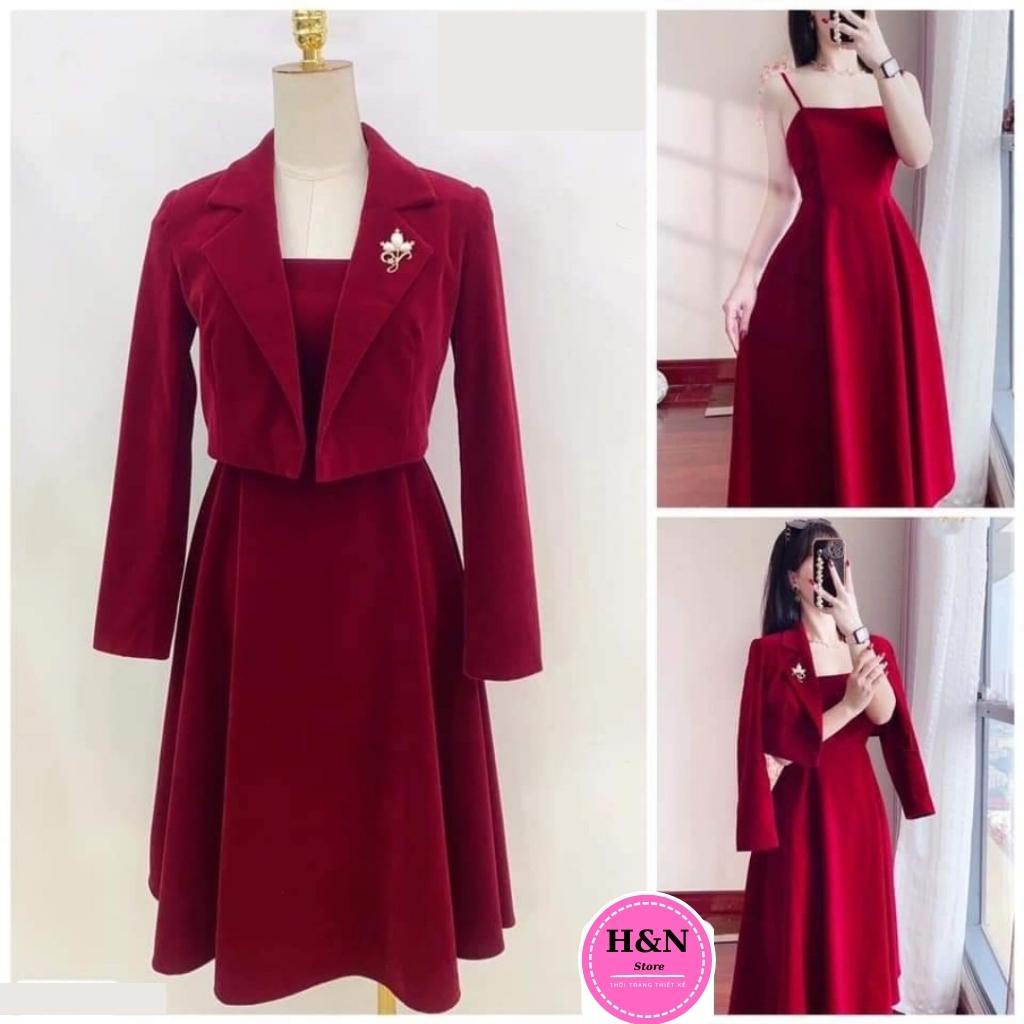 Set áo váy 2 dây thiết kế set áo đầm xòe màu đỏ trẻ trung xinh đẹp HN clothing | BigBuy360 - bigbuy360.vn