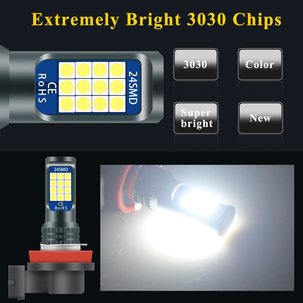 Đèn sương mù LYMOYO H8 H11 H4 H8 H4 9005 9006 24SMD ánh sáng trắng 6000K chip 3030 cho xe hơi