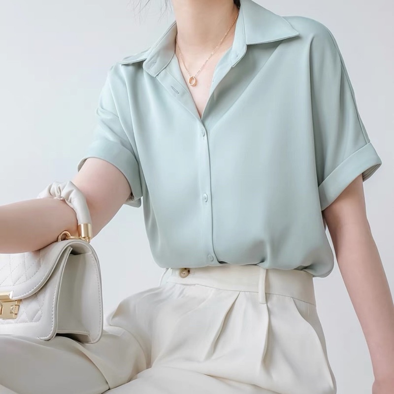 Áo sơ mi công sở cơ bản cộc tay bốn màu siêu xinh
