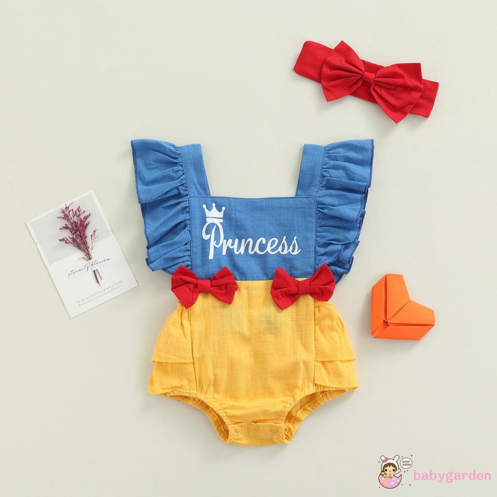 Bộ áo liền quần cổ vuông hở lưng + băng đô in chữ thời trang mùa hè dễ thương cho bé gái 0-18 tháng tuổi