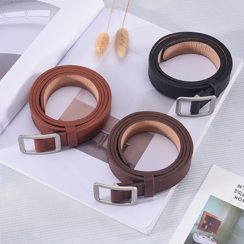 Thắt lưng nữ mặt vuông trơn dây nịt nữ bản nhỏ cá tính phong cách Hàn Quốc loại 1 dài 105cm rộng 2.5cm TL06