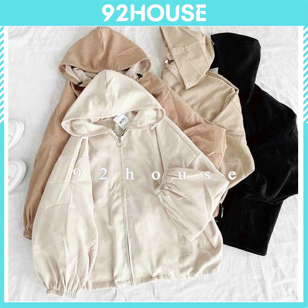 Áo khoác basic trơn phom rộng chất da lộn siêu đẹp, áo khoác 2 lớp có mũ trùm đầu