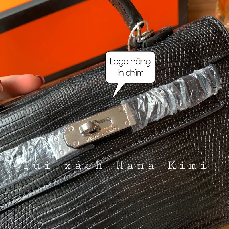 Túi Kelly dáng thấp size 22 vân da kì nhông