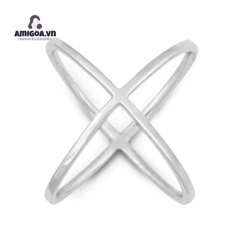 【amigoa.vn】 Nhẫn Đeo Ngón Trỏ Dáng Chữ Thập Ba Chiều Kiểu Rỗng Cho Nữ