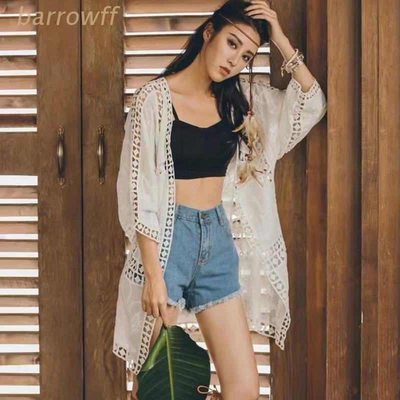 Áo Khoác Kimono Tay Lỡ 3/4 Thêu Họa Tiết Phong Cách Boho Thời Trang Cho Nữ