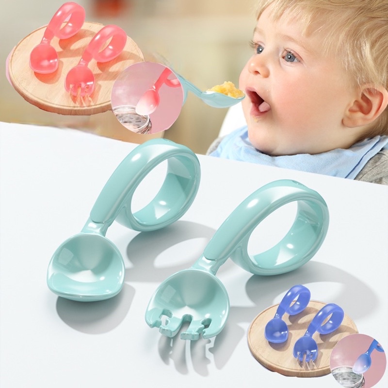 Thìa dĩa tròn tập xúc cho bé mẫu mới cao cấp cảm biến nhiệt thay đổi màu ngăn ngừa bỏng