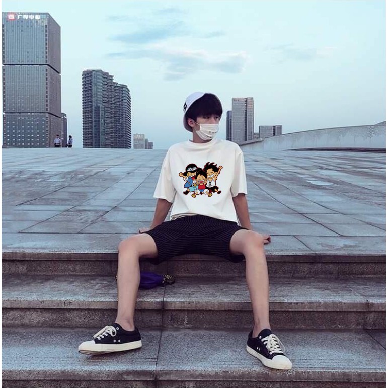 Áo phông dáng rộng Anh Em One Piece ASL áo thun nam nữ unisex trắng basic kết hợp short jean siêu đẹp